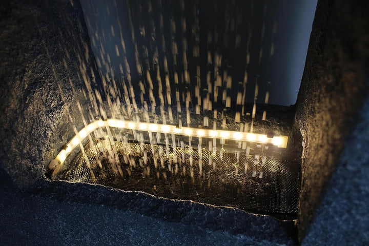 Gartenbrunnen mit LED Beleuchtung 65x53 cm Zimmerbrunnen Brunnen Steinoptik Regen Wasserfall eckig w