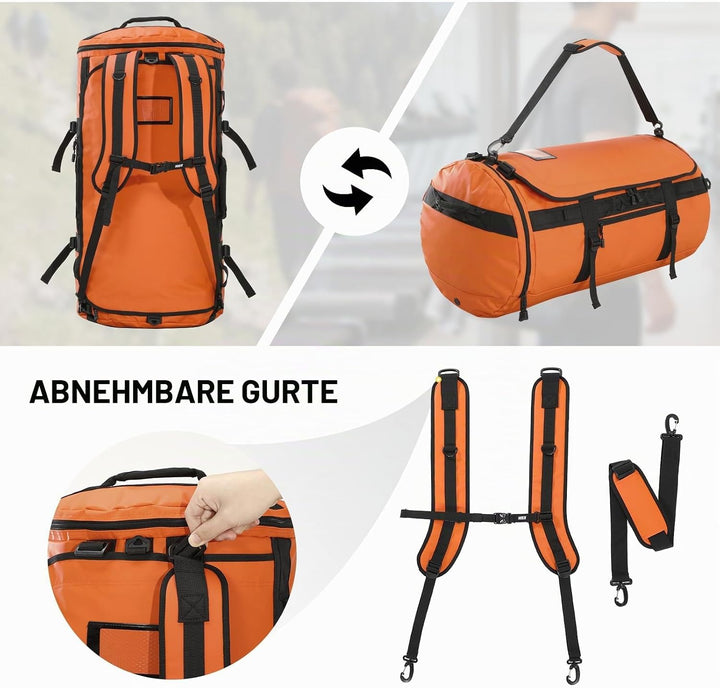 MIER Grosse Sporttasche wasserdicht Sportrucksack mit Schuhfach umwandelbar in Rucksack, 45L/60L/90L