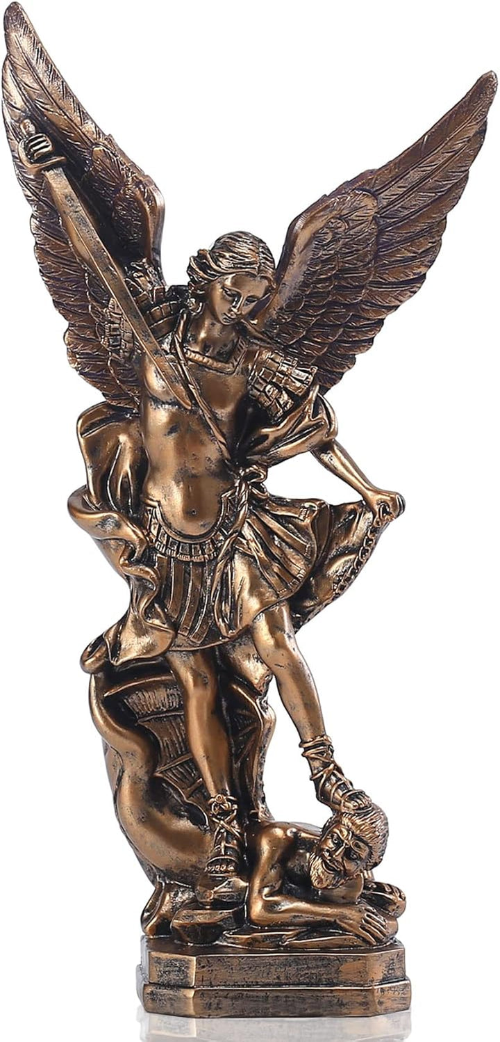 QIANLING 31,8 cm San Miguel Erzengel Statue, St. Michael Statue aus bronzeiertem Harz, St. Michael d
