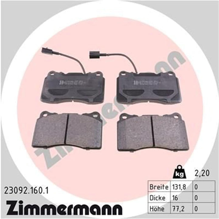 ZIMMERMANN 23092.160.1 Serie Bremsbeläge, vorne, 1 Sensor, inklusive Platte dämpfend