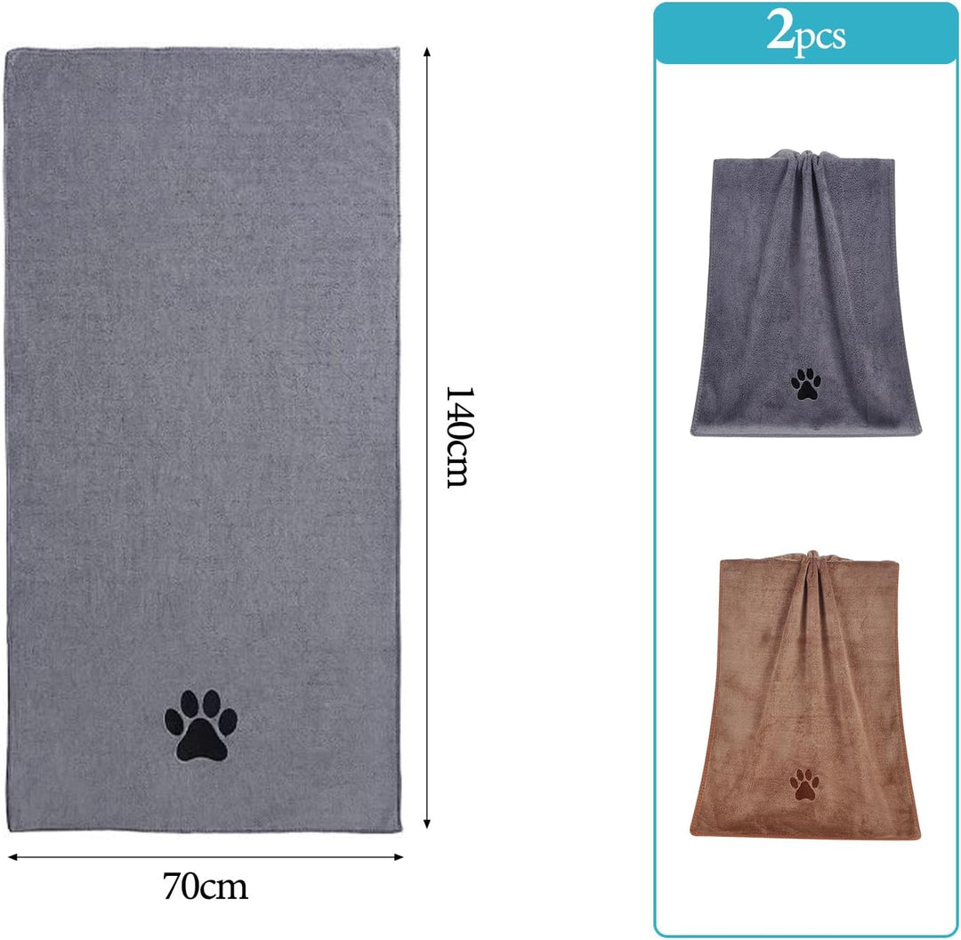 Hundehandtuch Set Extra Saugfähig, 2 Stück Mikrofaser Handtuch Hund Grosse Hunde und Katzen, 70x140c