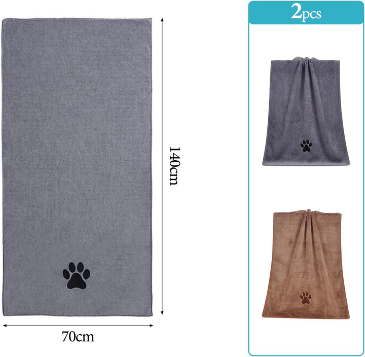 Hundehandtuch Set Extra Saugfähig, 2 Stück Mikrofaser Handtuch Hund Grosse Hunde und Katzen, 70x140c