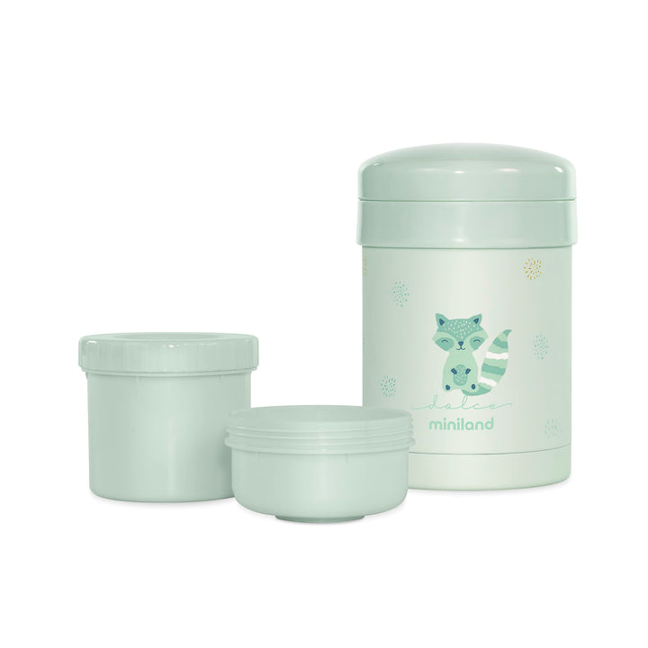 Miniland Thermetic Dolce Mint Isolierbehälter, 700 ml, doppelte Stahl-Isolierschicht mit zwei Innenb