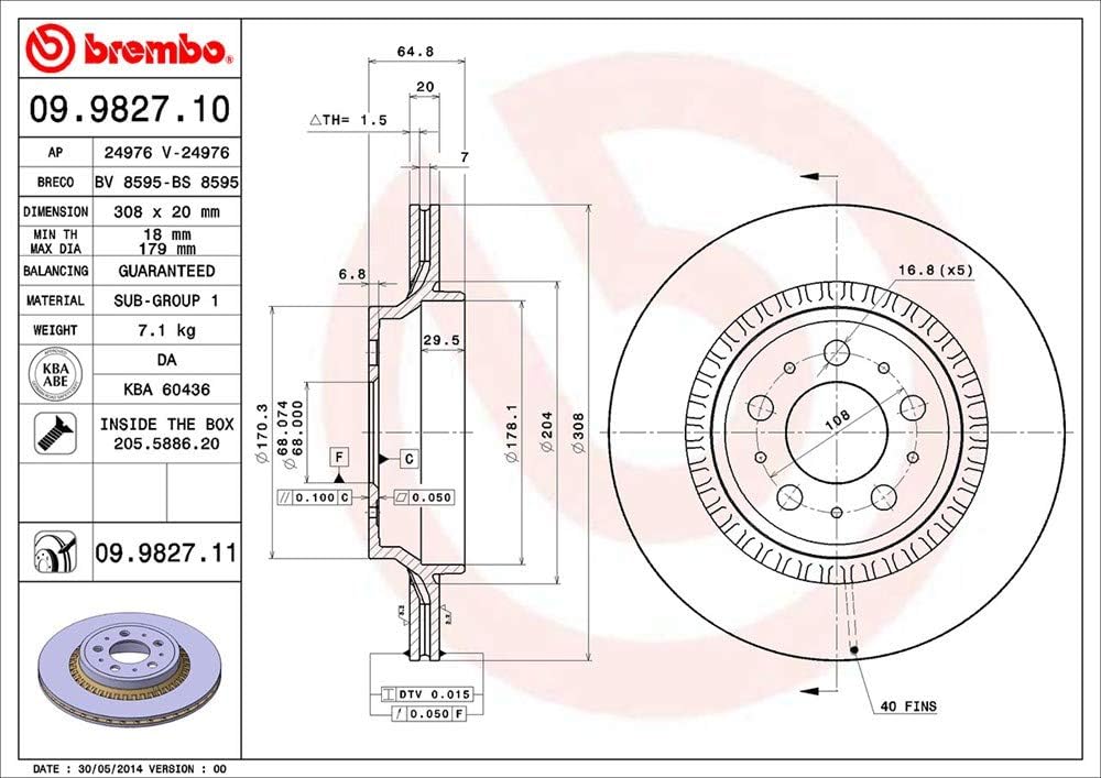 Brembo 09.9827.11 COATED DISC LINE Bremsscheibe - Paar