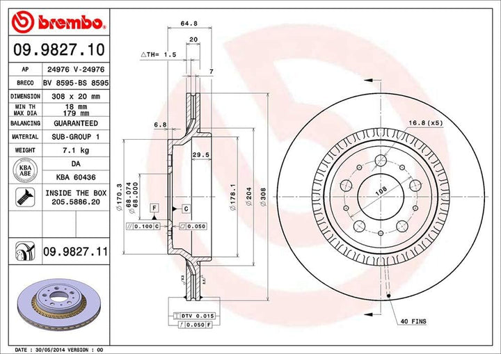 Brembo 09.9827.11 COATED DISC LINE Bremsscheibe - Paar