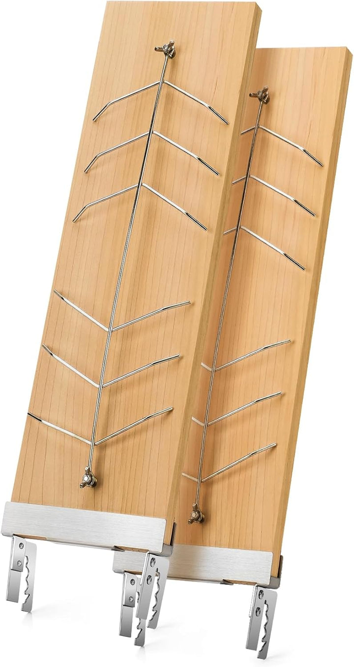 onlyfire Flammlachsbrett, 2er Set Flammlachsbretter mit 4-Fach Verstellbare Edelstahl-Halterung, Gri