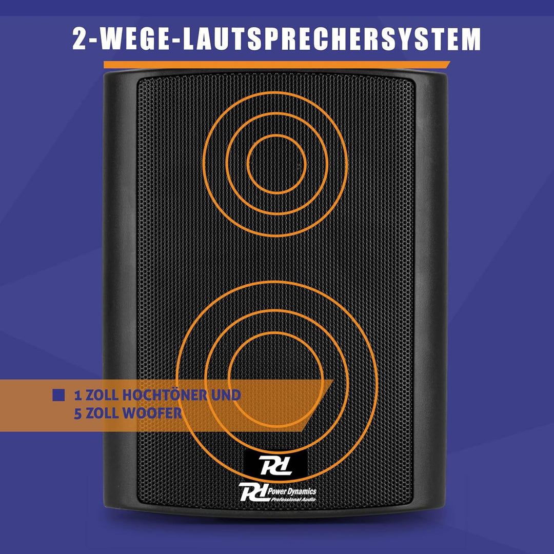 Power Dynamics ODS50B - Lautsprecher Boxen - 2er Set - 100 Watt - 2-Wege Wandlautsprecher für die Fe