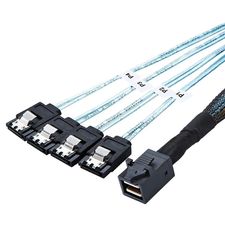 Bolwins P56S Mini SAS SFF-8643 auf 4x SATA 7pin Splitter Kabel – 1m Internes Datenkabel für Festplat