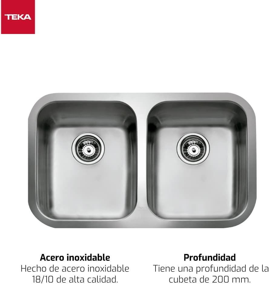 FREGADERO BE 2C 780 Fregadero BE inox 2 cubetas, 200mm, Mueble 90