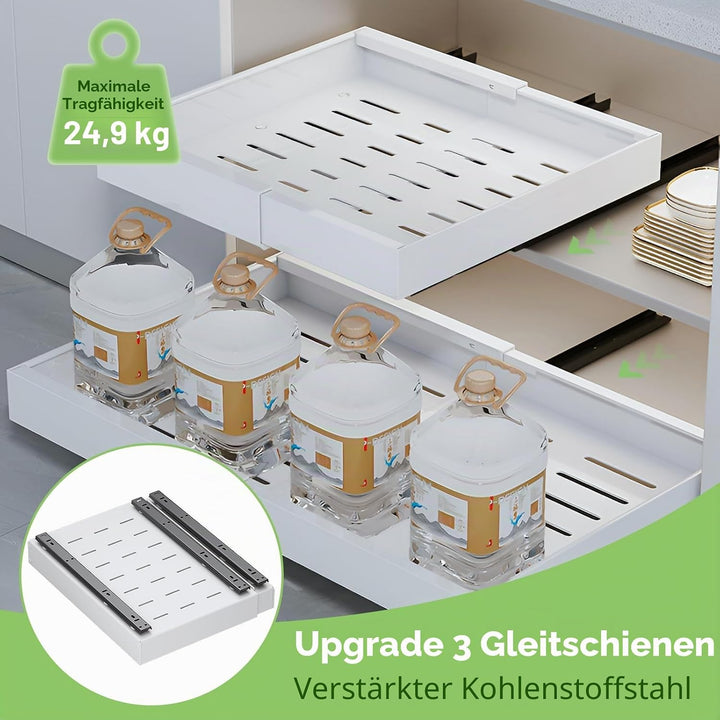 2 Stück Teleskopschublade, 32-52cm Verstellbare Breite Ausziehbare Schubladen, Ausziehbarer Schrank-