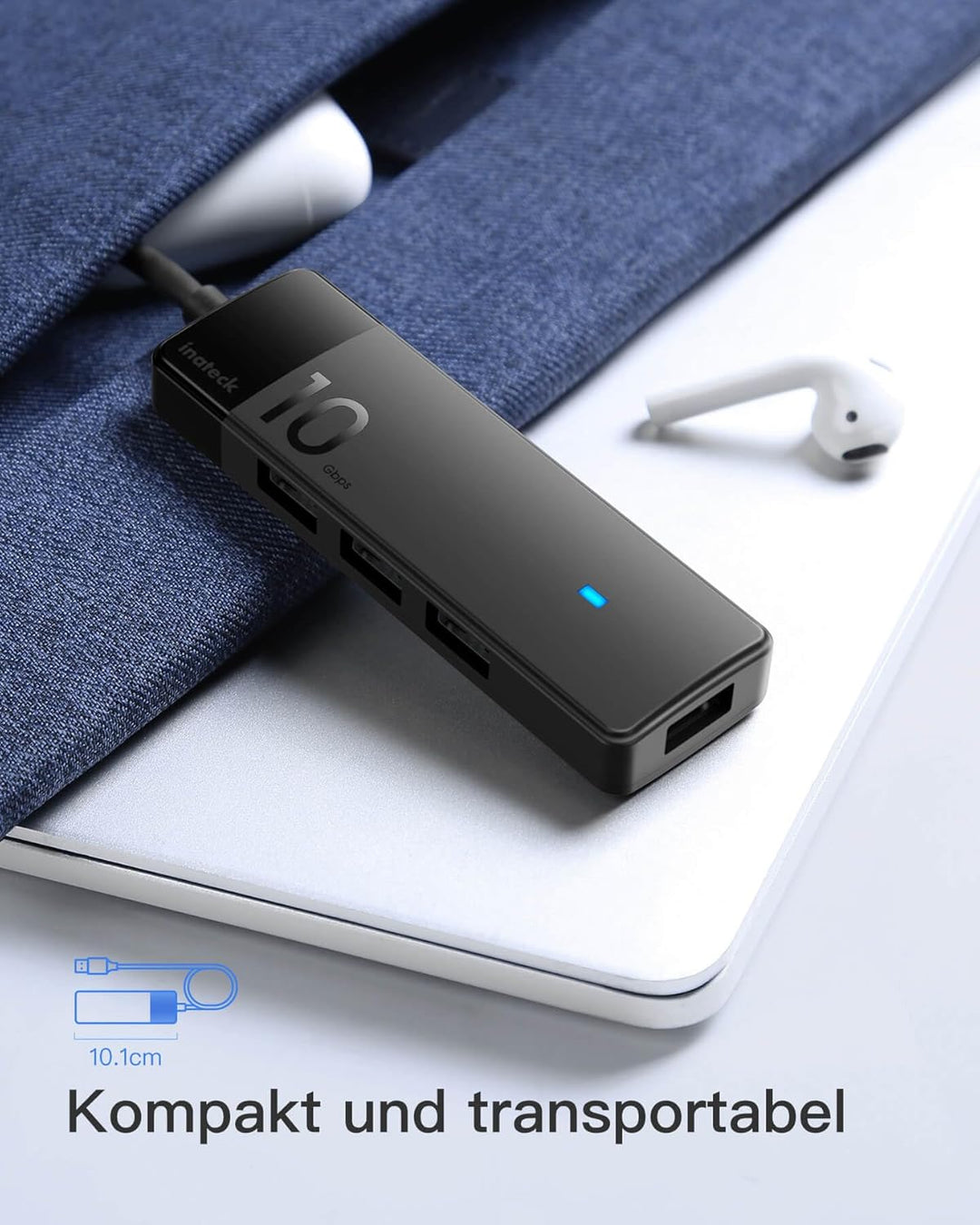Inateck USB C Hub, USB 3.2 Gen 2 USB C Hub mit 4 USB A Anschlüssen, 10Gbps, 50cm Kabel, Kompatibel m