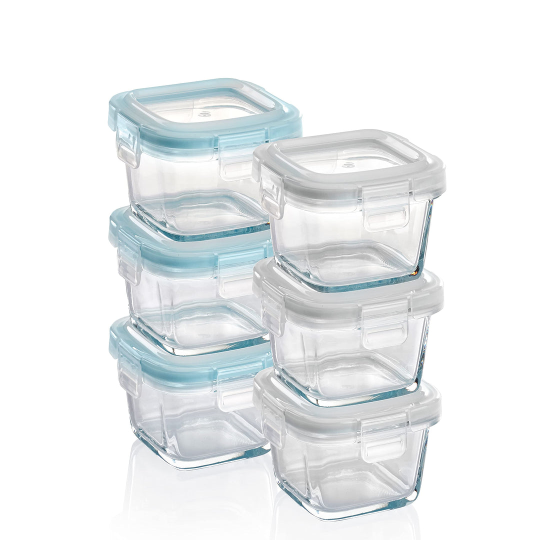 Grizzly Mini Glas Frischhaltedosen, Set 6X 160 ml, luftdicht, quadratisch, Click-Verschluss, Idealer