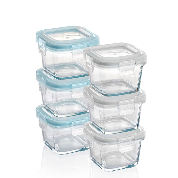 Grizzly Mini Glas Frischhaltedosen, Set 6X 160 ml, luftdicht, quadratisch, Click-Verschluss, Idealer