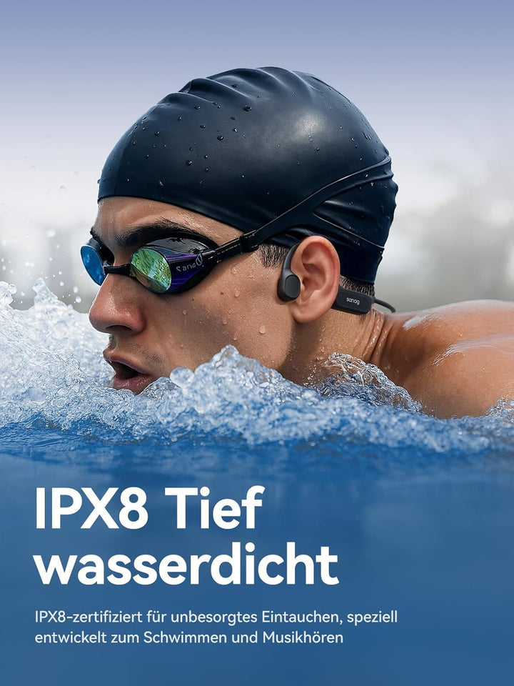 Sanag B33S Knochenschall Kopfhörer Schwimmen, IPX8 Wasserdichte Bluetooth Open Ear Kopfhörer mit Mik