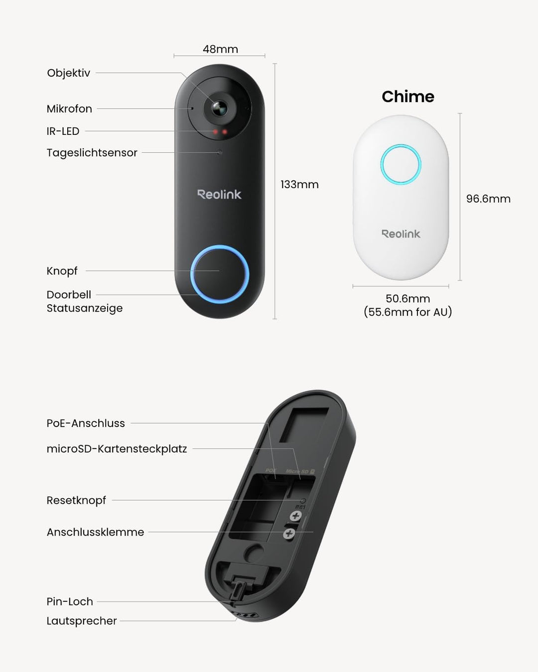 Reolink 5MP Video-Türklingel PoE mit Chime, UHD Türklingel Kabelgebundene mit Kamera, 180° Ultraweit