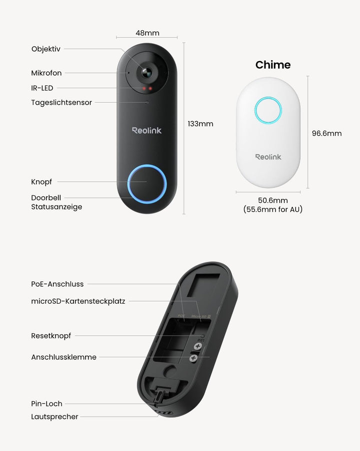 Reolink 5MP Video-Türklingel PoE mit Chime, UHD Türklingel Kabelgebundene mit Kamera, 180° Ultraweit