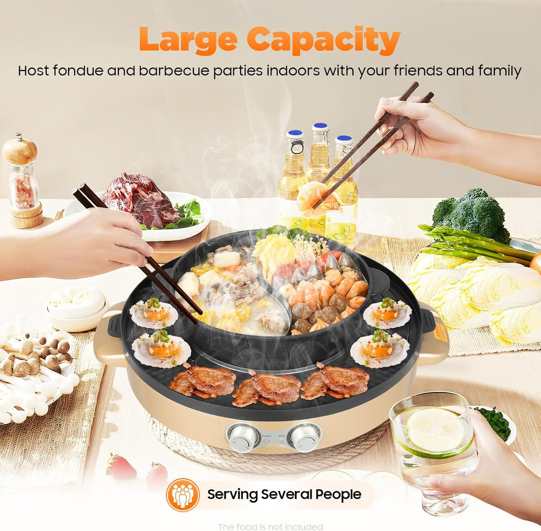 Food Party Electric Hot Pot und grill Elektrisch Hotpot Topf 220V 2200W Elektrogrill 2 in 1, mit Abn