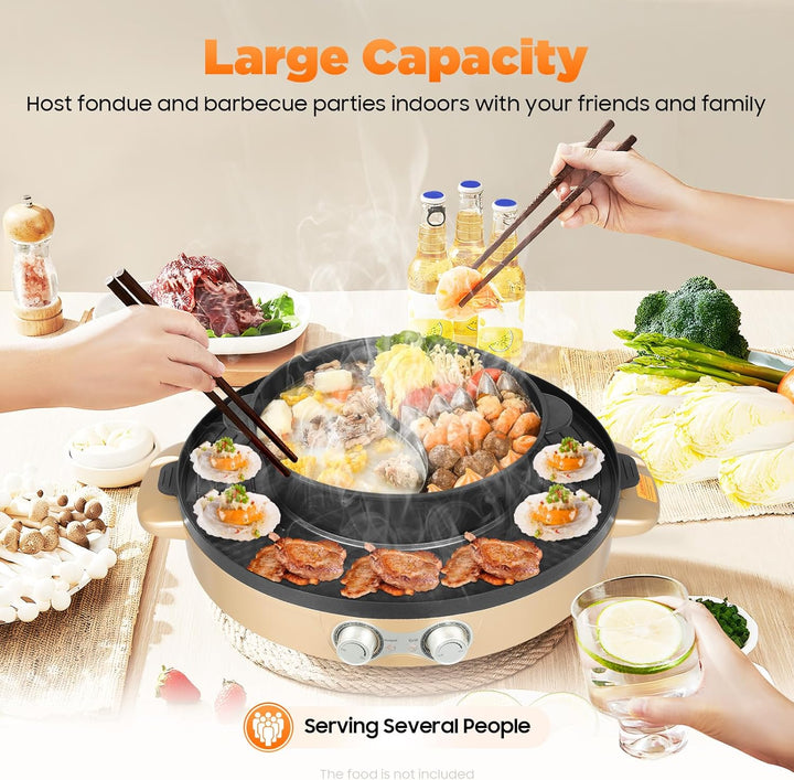 Food Party Electric Hot Pot und grill Elektrisch Hotpot Topf 220V 2200W Elektrogrill 2 in 1, mit Abn
