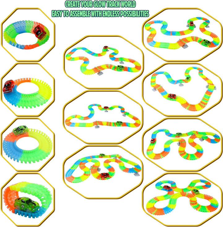 Autorennbahn Auto Spielzeug ab 3 4 5 6 Jahren Junge mit 240 Stück Leucht Autorennbahn 2 Glow Cars Sp