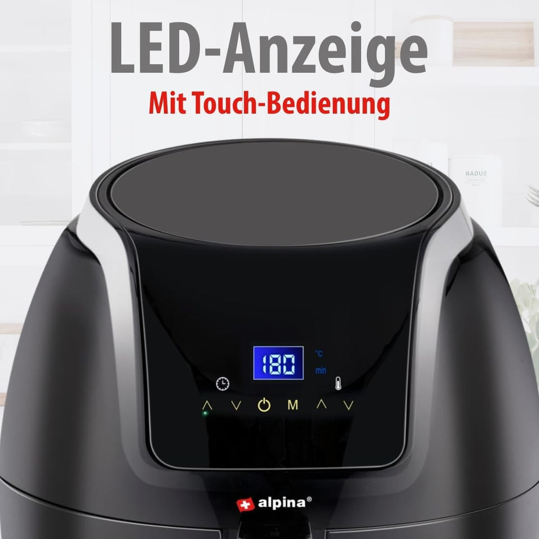 alpina Heissluftfritteuse - 5 Liter - 230V - Airfryer - Digitaler Touchscreen - Huhn, Gemüse, Brot,