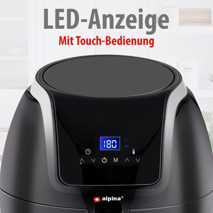 alpina Heissluftfritteuse - 5 Liter - 230V - Airfryer - Digitaler Touchscreen - Huhn, Gemüse, Brot,