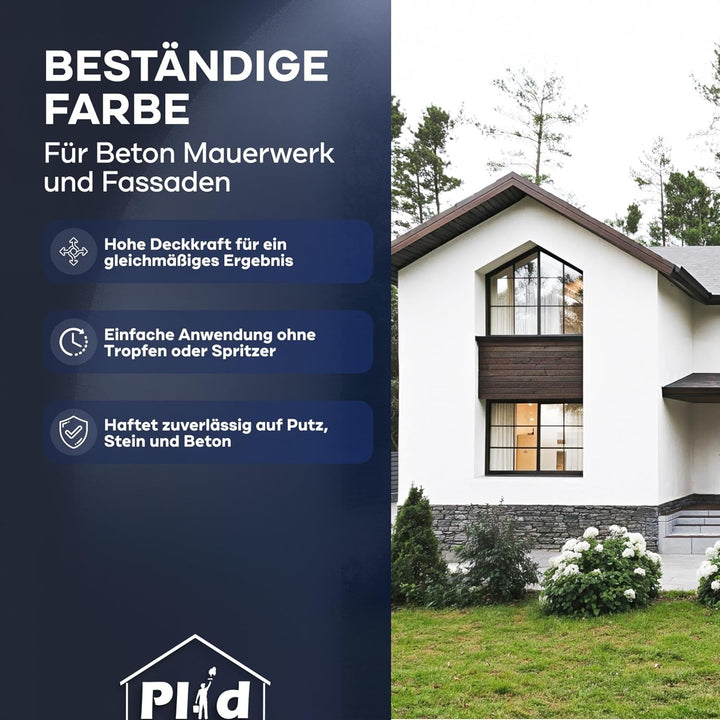 plid® Silikon Fassadenfarbe Weiss Aussen matt 5L - für Beton, Mauerwerk, Kellerwand, Fassade & Socke
