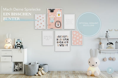 Papierschmiede® Bilder Kinderzimmer Kids Mood Poster Set ABC Rosa Tiere, Kinderzimmer Bilder Babyzim