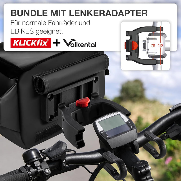 Valkental x KLICKfix 3in1 Lenkertasche 4L, Handyfach, Ebike geeignet | Vollreflektierend für hohe Si