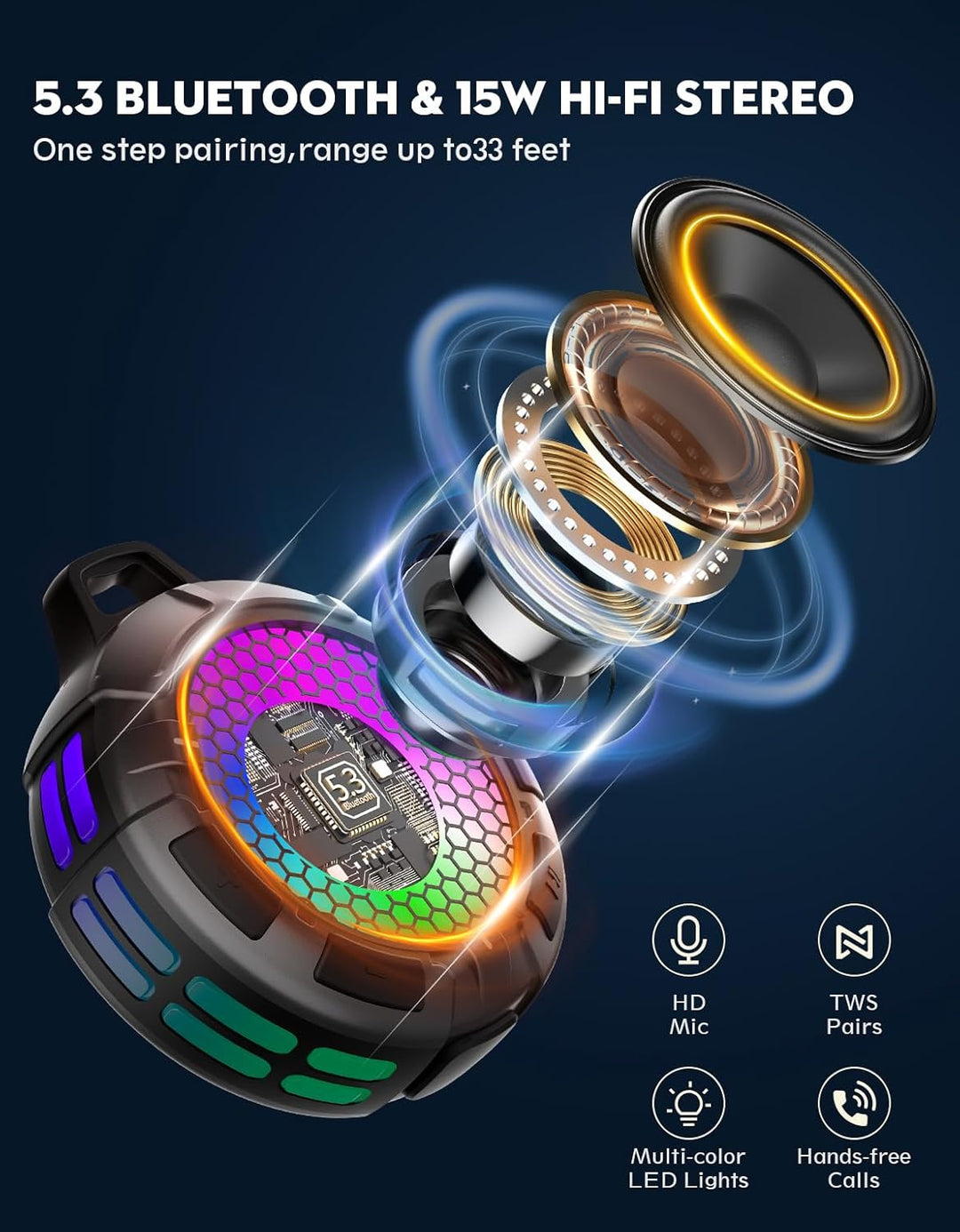 Ortizan Dusche Bluetooth Lautsprecher, Musikbox Bluetooth 5.3 Dusche, IPX7 Wasserdicht 6 RGB Licht 2