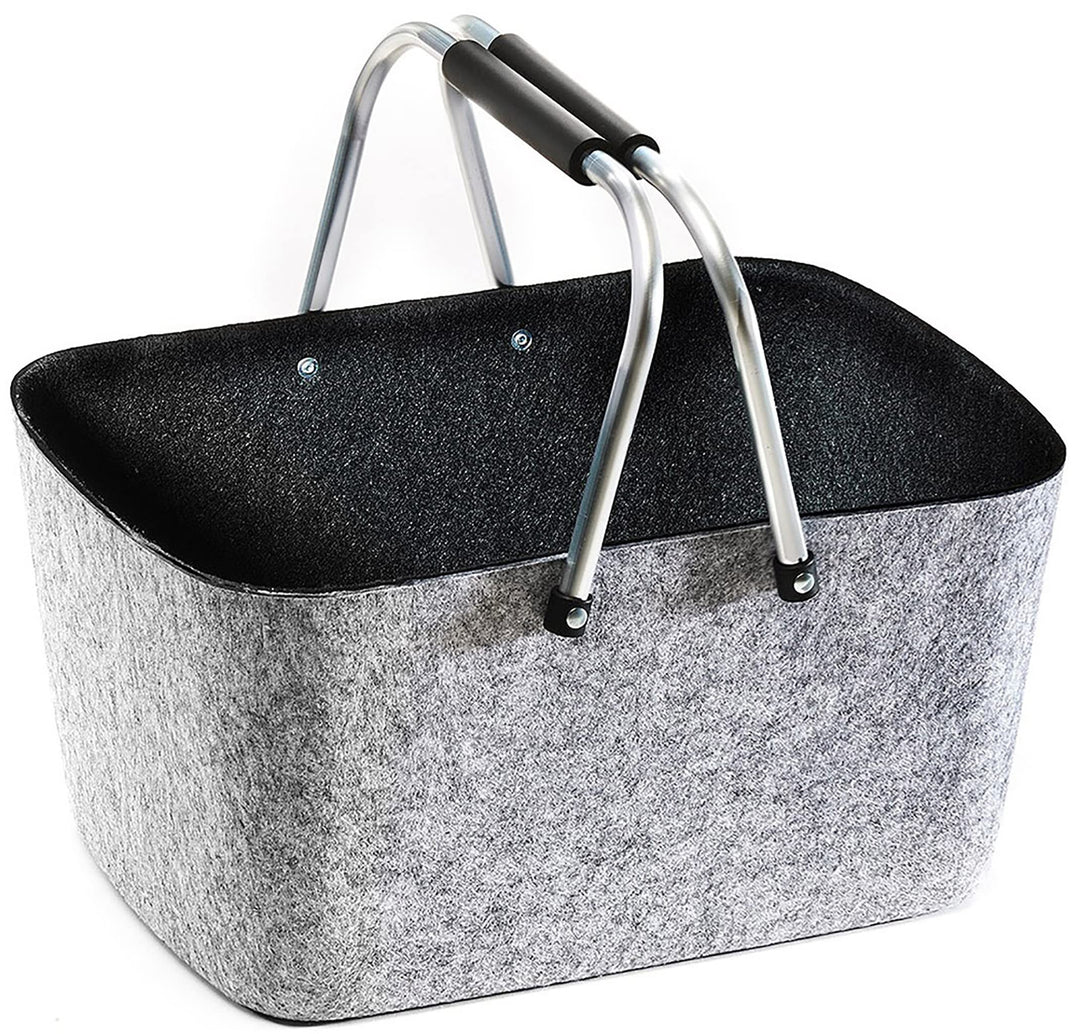 Kobolo Filzkorb Einkaufskorb Korb gross - Klappbügel - Filz - grau schwarz - 42x30x22 cm