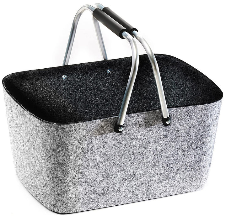 Kobolo Filzkorb Einkaufskorb Korb gross - Klappbügel - Filz - grau schwarz - 42x30x22 cm