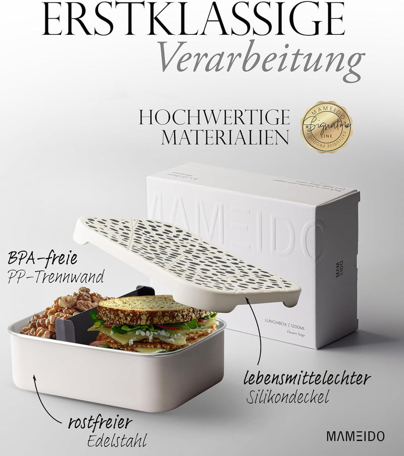 MAMEIDO Brotdose Edelstahl 1200ml, flexiblem Trenner & Silikondeckel, Lunchbox Erwachsene, leichte V