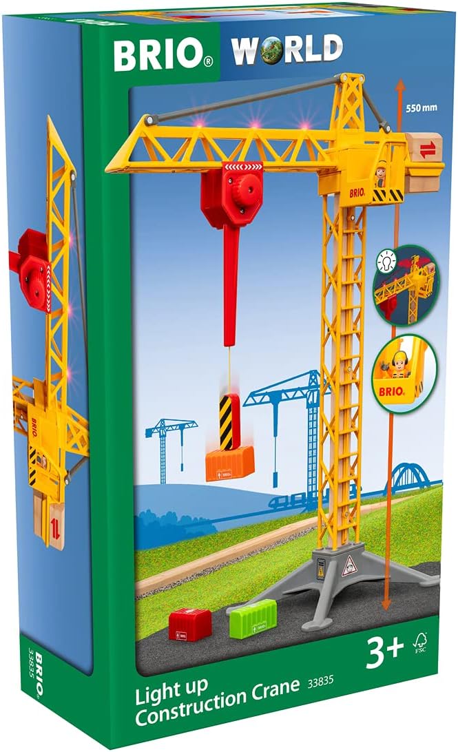 BRIO World 33835 Grosser Baukran mit Licht - Zubehör für die BRIO Holzeisenbahn & World 33754 - Magn