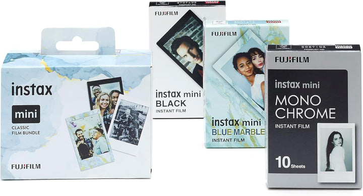 instax Mini Film 3'er Pack mit Black Frame, Blue Marble & Monochrome
