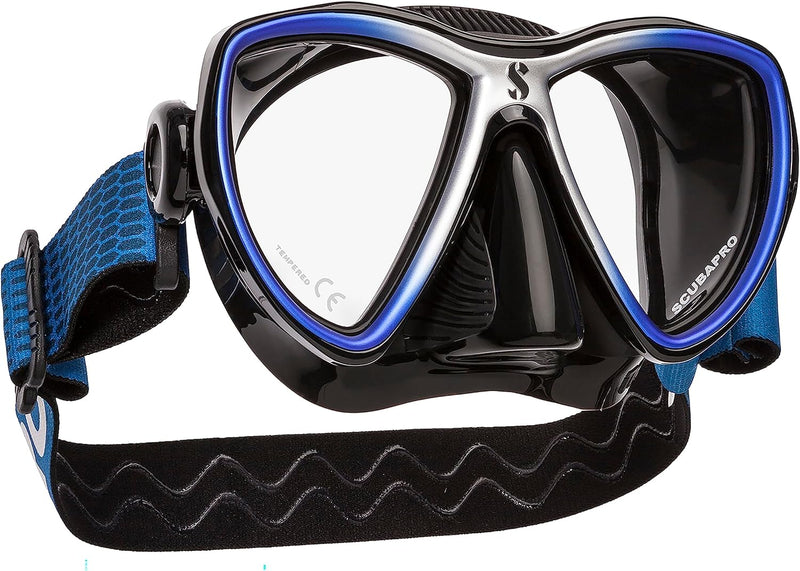 SCUBAPRO Synergy Mini Tauch- und Schnorchelmaske für schmale Gesichter schwarz/blau/silber, schwarz/