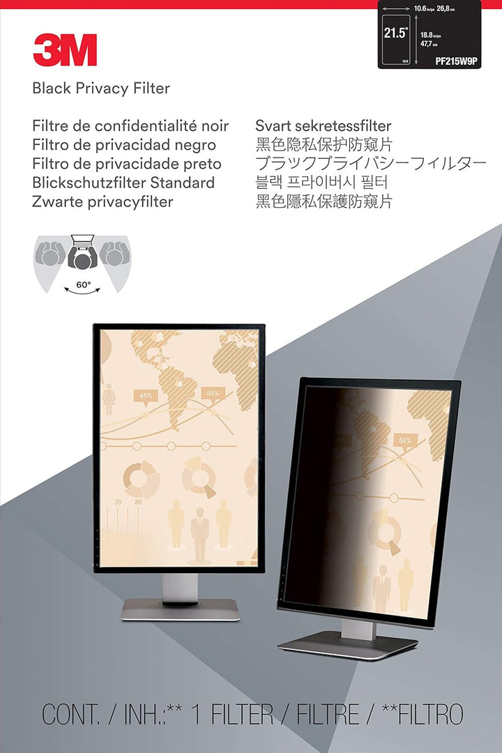 3M Blickschutzfilter PF215W9P für 54,61cm 21,5Zoll Breitbild-Monitor Hochformat 16:9