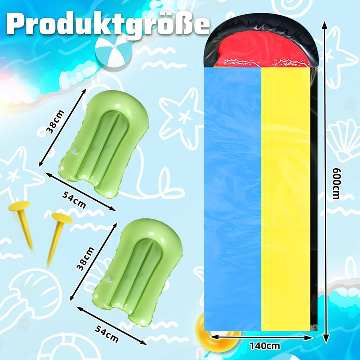 19.69ft/600cm Wasserrutsche und 2 Bodyboards | Garten-Wasserrutsche Sommer-Rutsch-Wasserrutschen Was