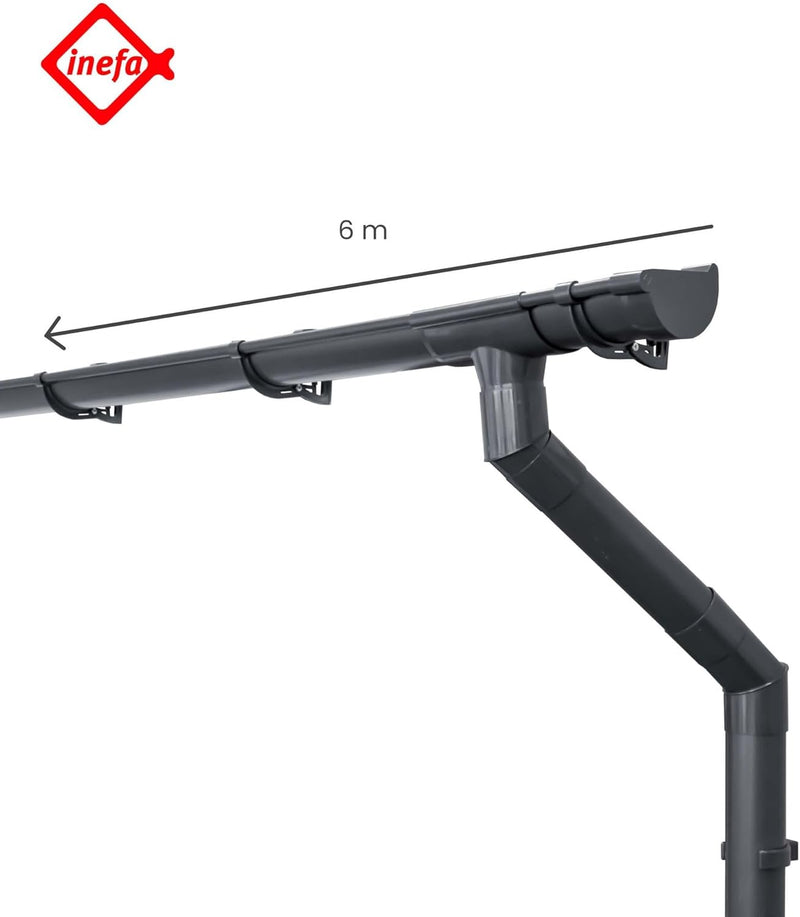 INEFA Dachrinnen Set Gartenhaus, Carport, Terrasse, NW 100 halbrund 6m Anthrazit 1 Dachseite, Regenr