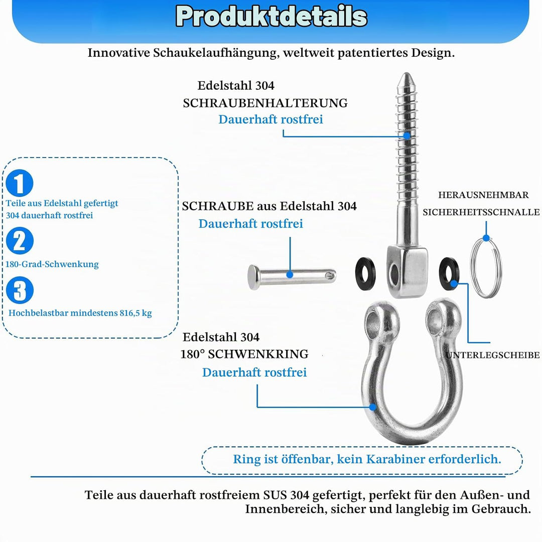 DAJAVE 4 Stück Hängende Schraube, Schwerlast 180° Schaukelhaken, 304 Edelstahl Schaukelhaken für Hol