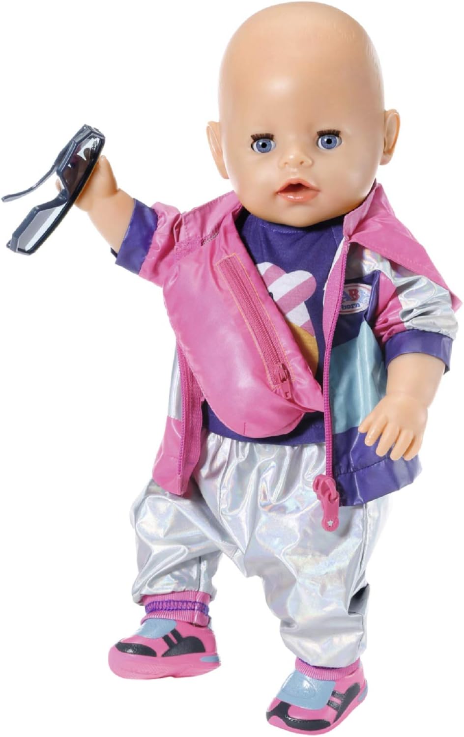 BABY born Zapf Creation 830031 Deluxe Fahrrad Set für 43cm Puppen mit rosa Jacke, lila Shirt, Silber