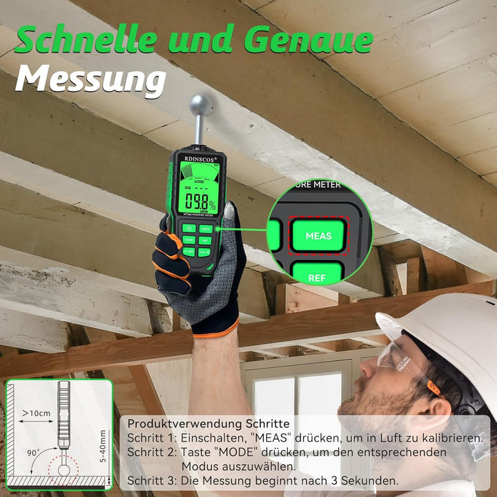 RDINSCOS Feuchtigkeitsmessgerät Wiederaufladbarkeit Wand Feuchtemessgerät Mauerwerk mit Farbdisplay