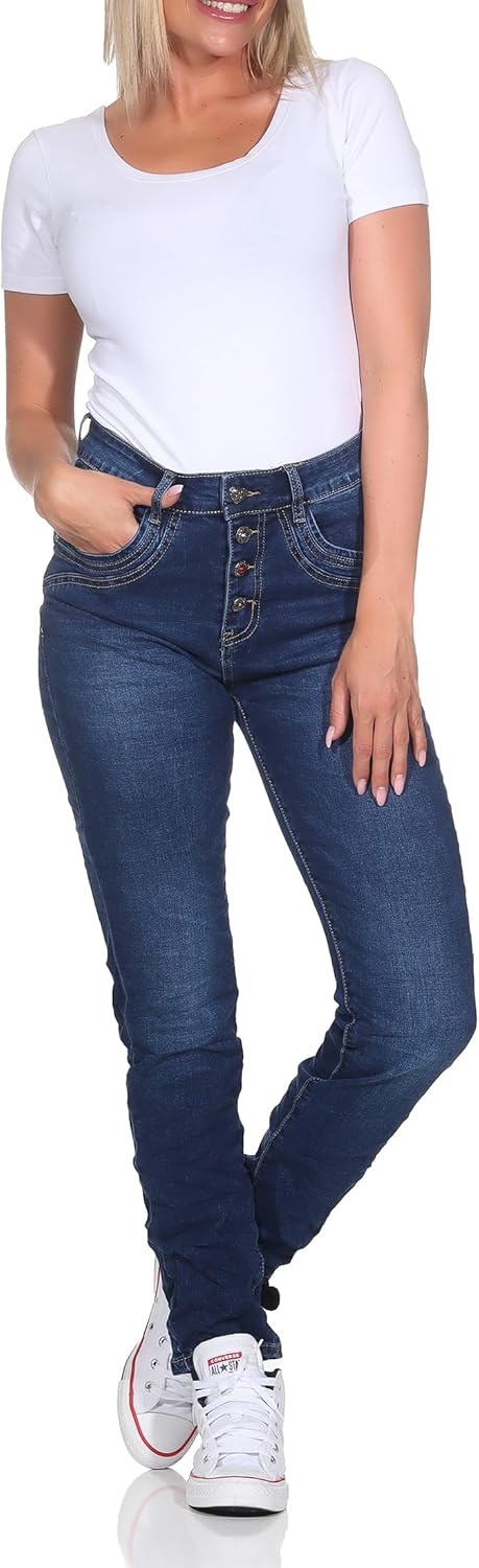 Karostar Denim Hose Sweat Design Jogginghose Boyfriend Jeanshose Stretchjeans Kordelzug 89 36W Dunke