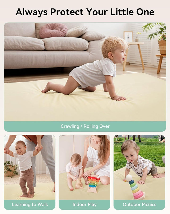 COMOMY Veganes Leder Krabbelmatte Baby, 127x127x3 cm Krabbeldecke für Baby, Extra Dicke und Weiche S