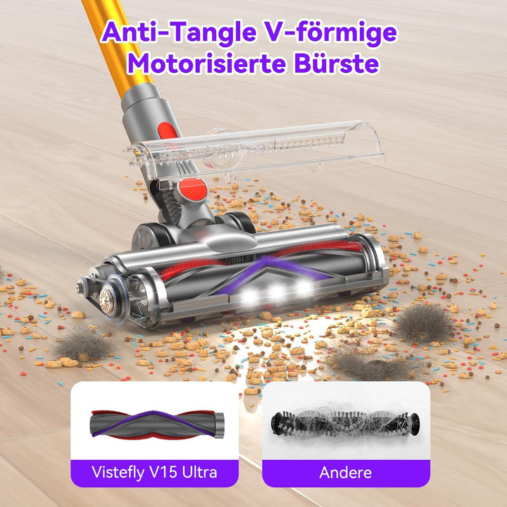 Vistefly V15 Ultra Akku Staubsauger, 48000Pa 600W 70Mins Staubsauger Kabellos mit Doppeldisplay, Akk