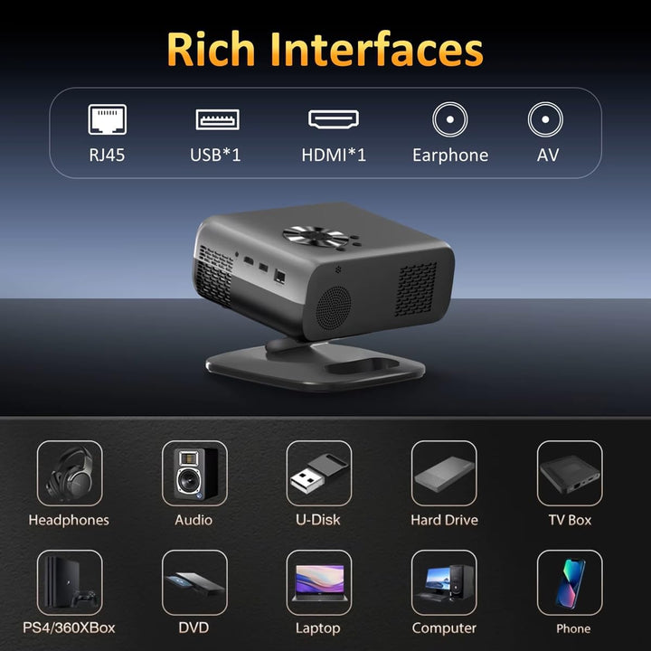 Projektor 800ANSI Android 12 Native 1080P 4K 3D Autofokus/Keystone HiFi-Audio WiFi6 BT5.2 Smart Home