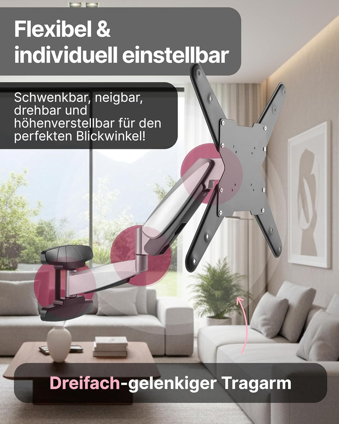 SCHWAIGER TV-Wandhalter Full Motion 1 I 23-55 Zoll Fernseherhalterung I neigbar, schwenkbar, drehbar