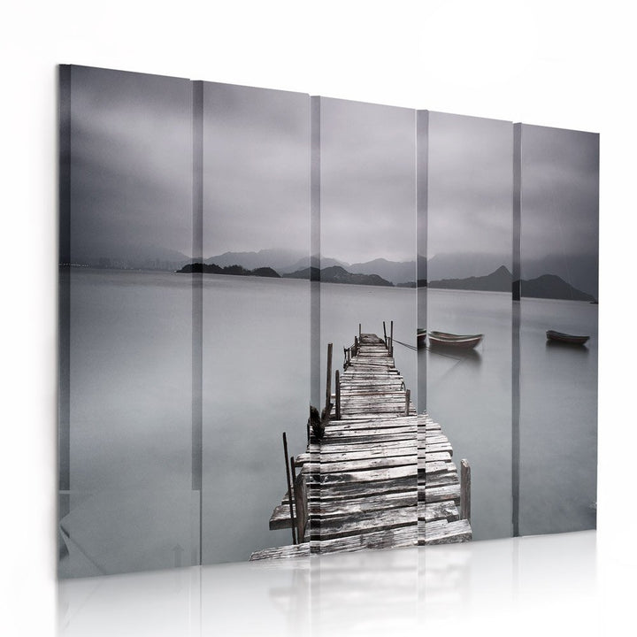 Feeby Frames, Leinwandbild Bilder Wand Bild - 5 Teile - Wandbilder Kunstdruck (BRÜCKE, SEE, GRAU) 15