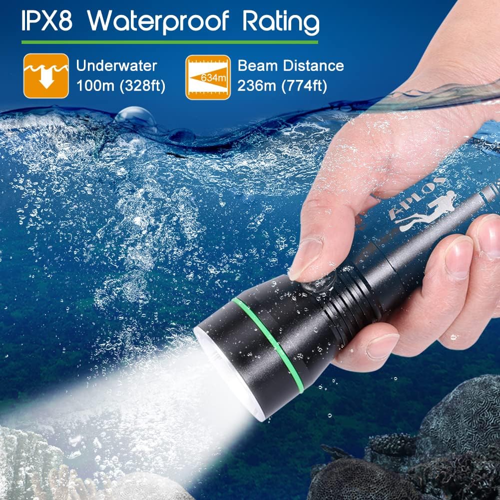 APLOS AP30 3000lm Tauchen Taschenlampe mit Betriebsanzeige, IPX8 Wasserdicht Professionelle Wiederau