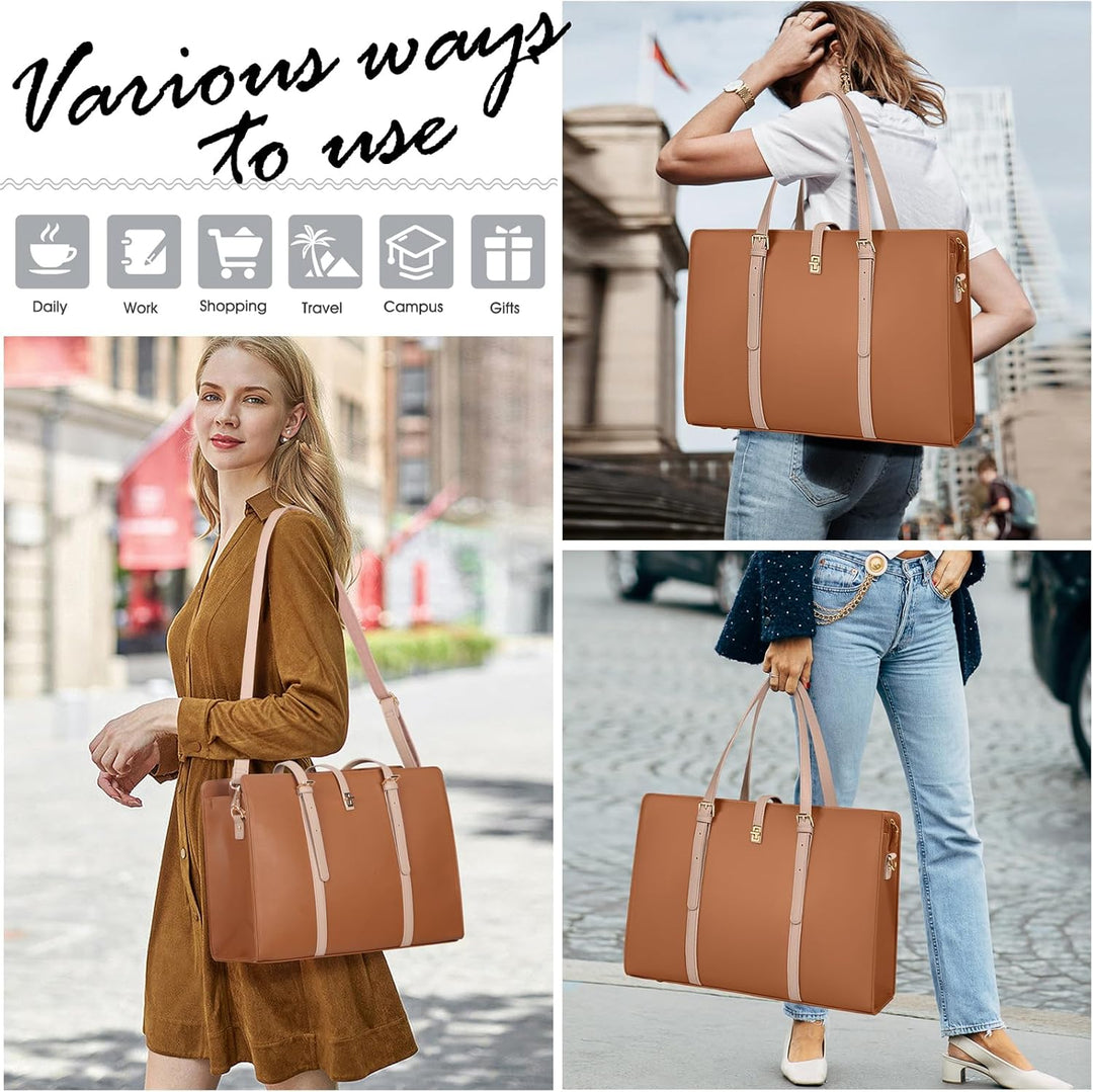 IGOLUMON Handtasche Damen Shopper Damen Gross Wasserdicht Laptop Tasche Damen 15.6 Zoll PU Leder Arb