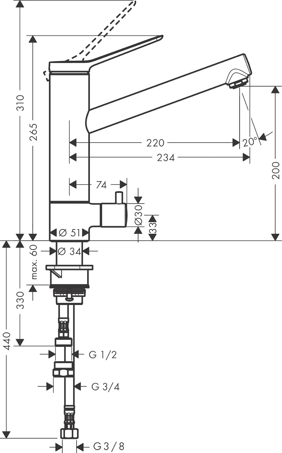 hansgrohe Küchenarmatur Zesis M33, Wasserhahn Küche mit Auslauf Höhe 200 mm, schwenkbar, mit Gerätea